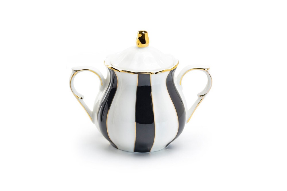 Grace Teaware Black and White Scallop Fine Porcelain Sugar Bowl Only