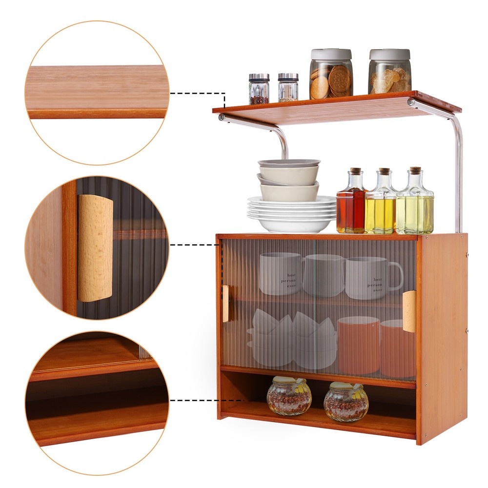 Microware Stand Kitchen Island Storage Cabinet with Open Shelves and Doors