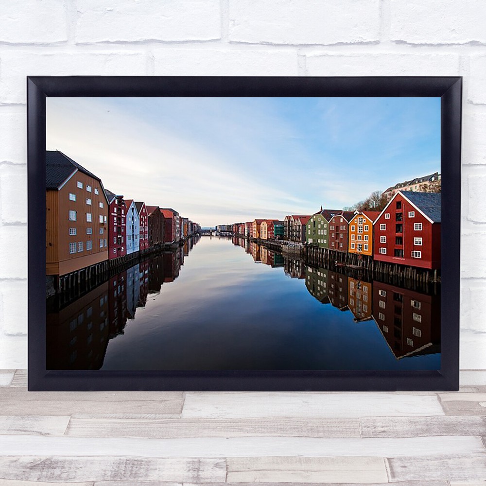 Norway Architecture Buildings Colourful River Water City Skyline Wall Art Print