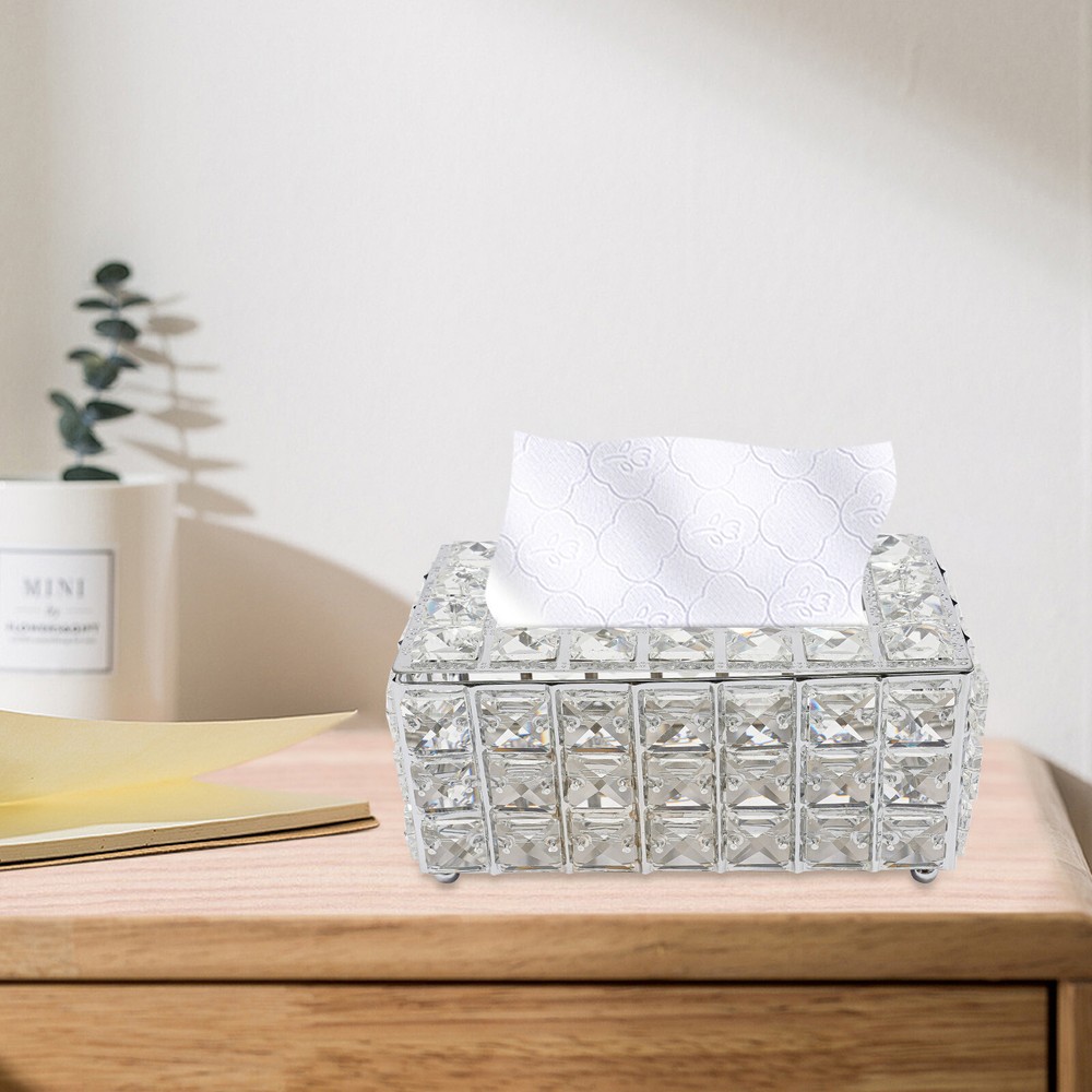 New Bathroom Tissue Box Storage Paper Napkin Rack Holder w/Lid Silver Rhinestone