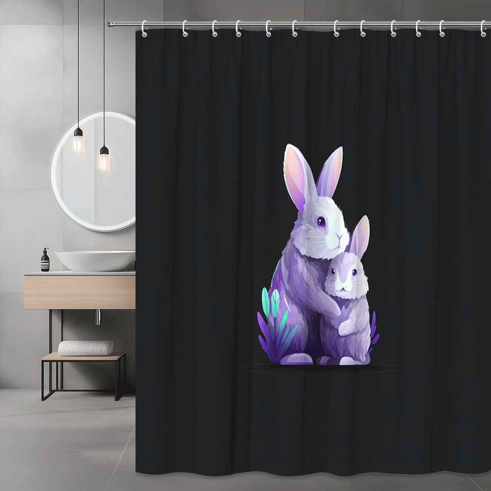 Rabbit Shower Curtain Purple Bunny Graphic Print