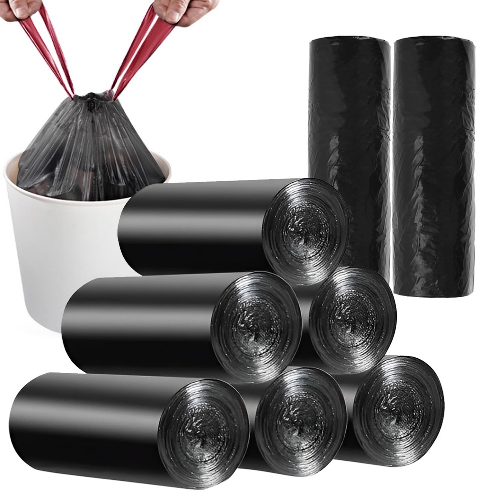 8 gallon plastic trash bags 120 count black drawstring thick garbage bags for