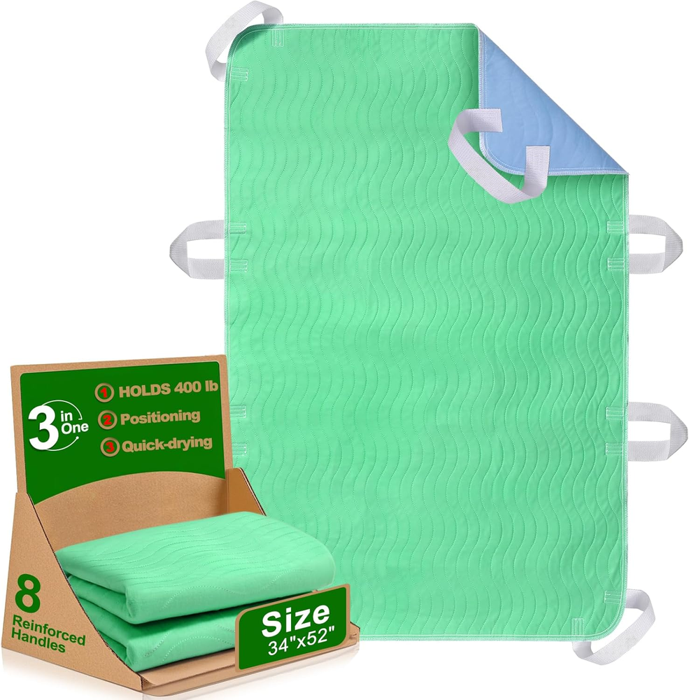 Quick-Dry Washable Bed Pad with 8 Reinforced Handles for Easy Positioning  