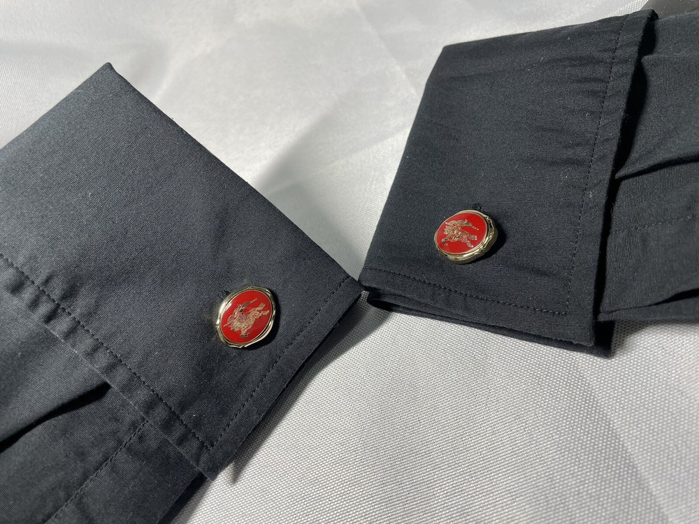 Auth Burberry Horse Night Big Logo Cufflinks in Gold Red Silver SV925