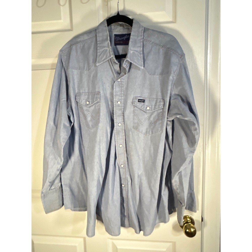 Wrangler Mens X Long Tails Western Snap Front Denim Shirt Blue Size 18-35