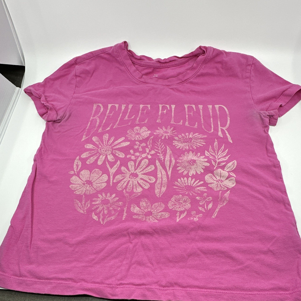 Gap Kids Girls Pink Floral Graphic Print T-Shirt XL (12) Crew Neck Short Sleeve