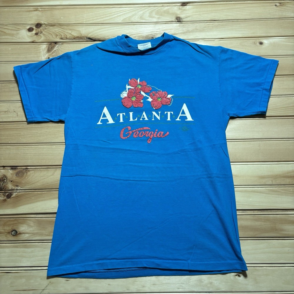 Vintage 80s Atlanta Georgia Peaches Travel Puff Print Single Stitch Shirt M