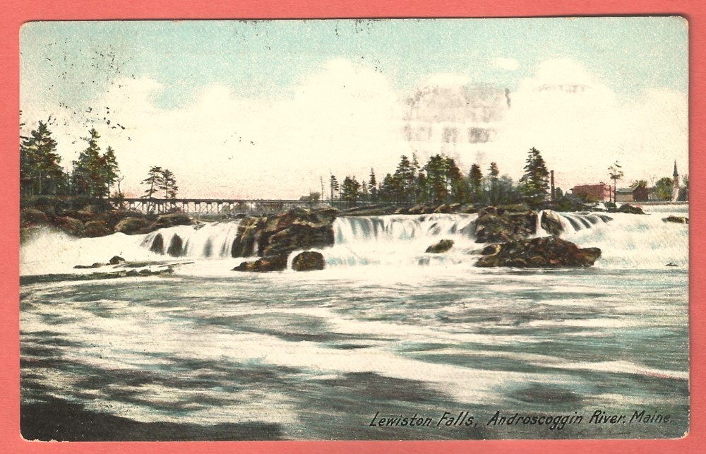 LEWISTON FALLS, ANDROSCOGGIN RIVER, MAINE – c. 1906 UDB Postcard - Germany