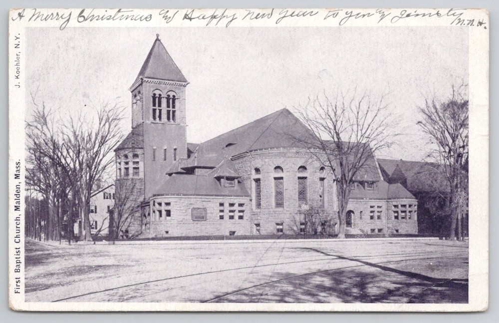 1904 First Baptist Church Malden MA Massachusetts Postcard J. Koehler N.Y.