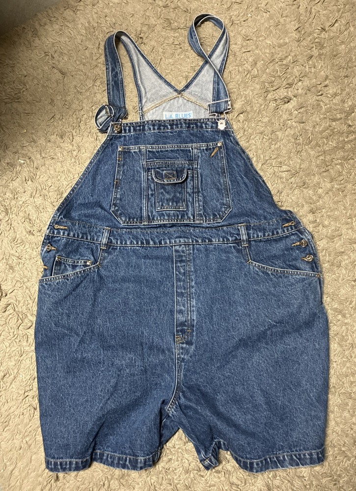 Vintage LA BLUES Women’s DENIM BIB OVERALL SHORTS SHORTALLS GRUNGE Size 20
