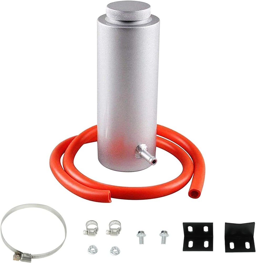 Universal Radiator Coolant Catch Tank Overflow Reservoir Silver Aluminum Silver