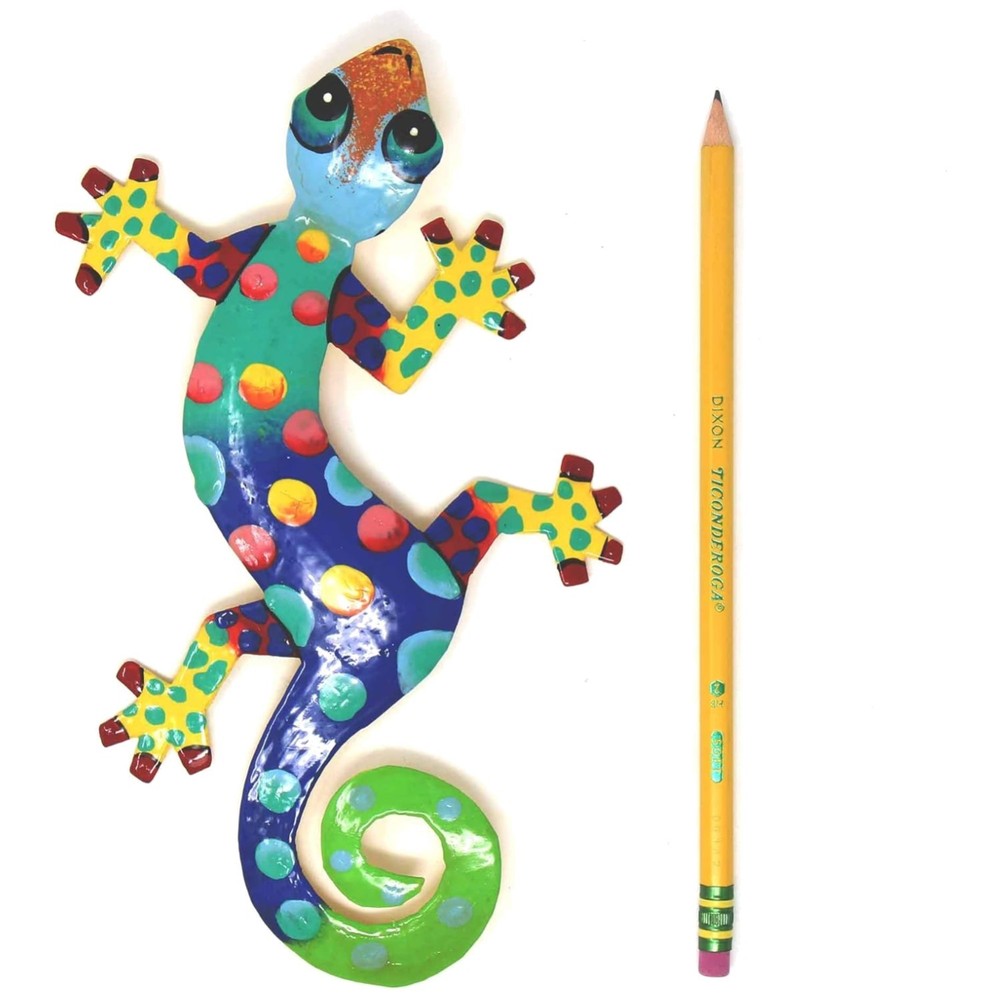 Vibrant Recycled Haitian Metal Gecko Sculpture 8