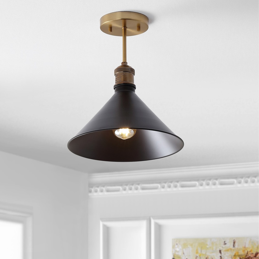 Nira 11 Inch Metal LED Semi Flush Mount Light in Oil Rubbed Bronze or Brass Finish