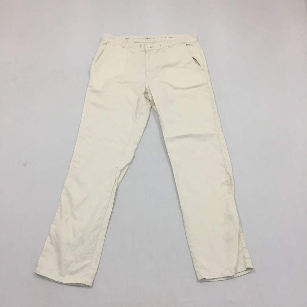 Jaeger Linen Mix Trousers Mens W34 L31 Straight Fit Chino Beige (34R)