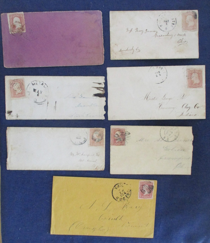 Lot 7 1860s 3c Washington US Stamp Covers Cancels