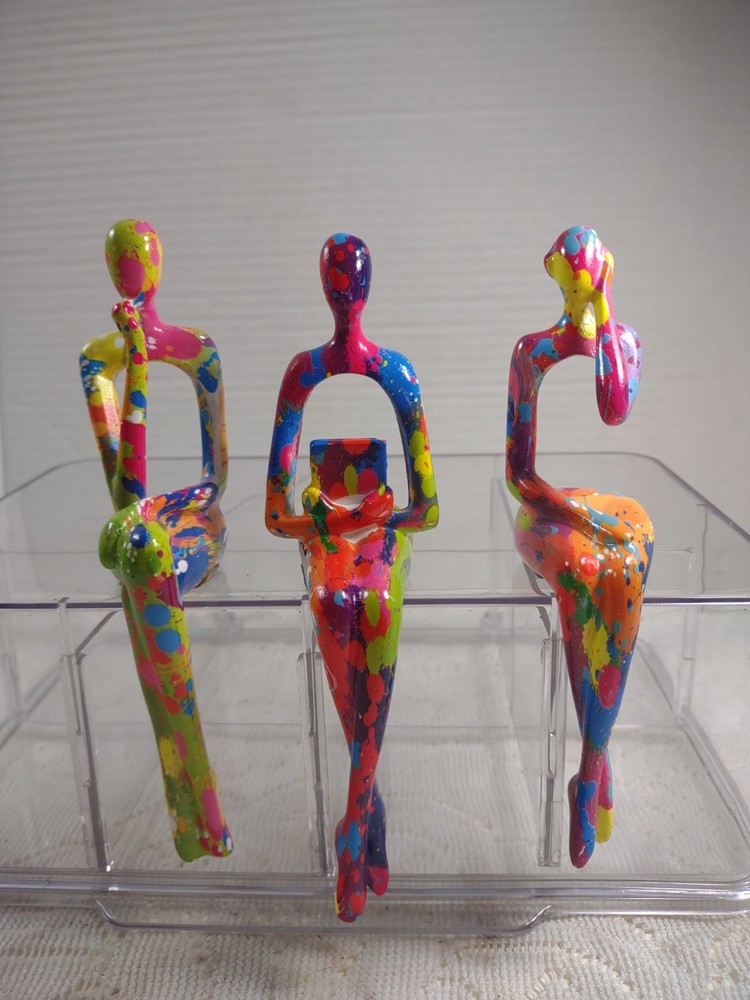 Graffiti Thinker Statue 3 Piece Set: Modern Abstract Sculptures Shelf Sitters-image