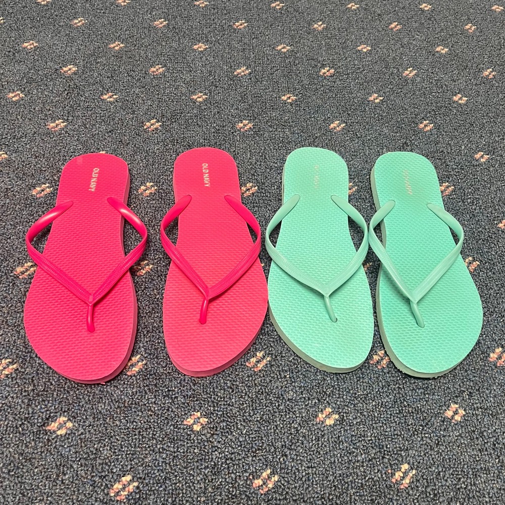 Lot Of 2 Old Navy Flip Flops Womens Sz 9 Bright Blue Pink Cotton Candy Summer