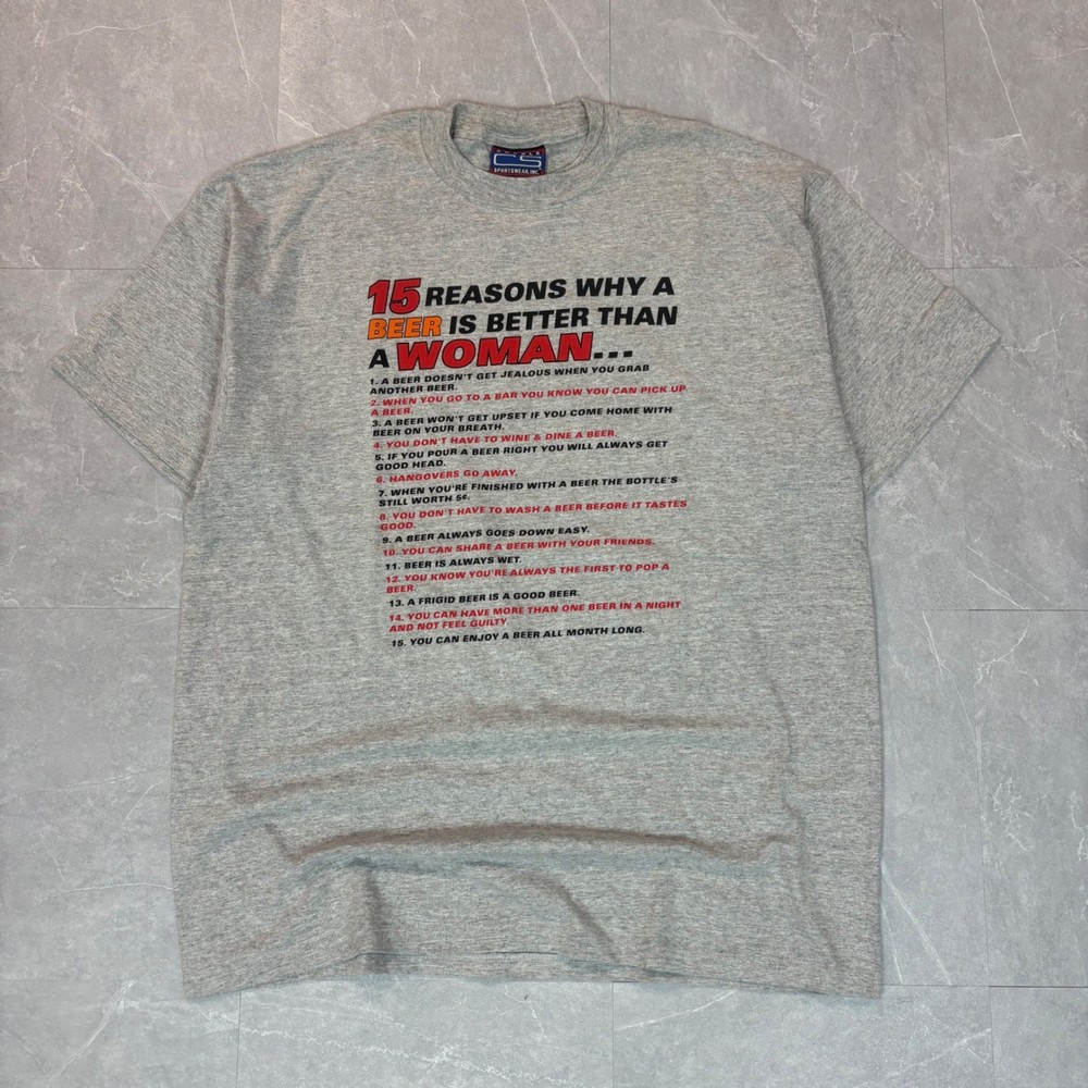 Vintage 90s Crable Sportswear Beer Better Than Woman Funny Graphic TShirt Gray L