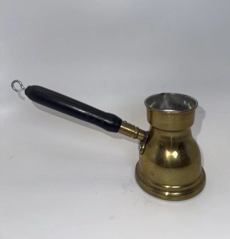 Vintage Brass Turkish Coffee Pot Cezve Wooden Handle Egypt