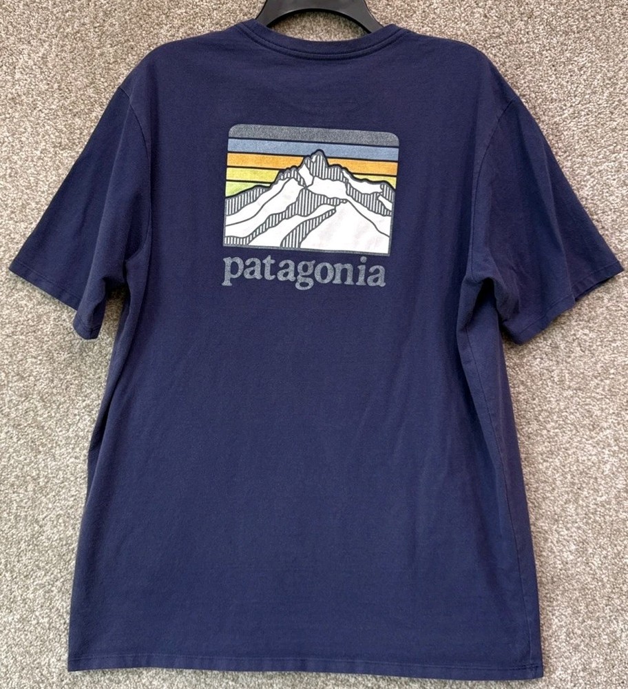 Patagonia T-Shirt Mens Sz Medium Blue Logo Responsibili-Tee Pocket Short Sleeve