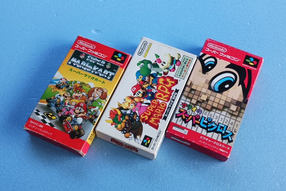 Super Famicom Mario Game Lot of 3 CIB JAPAN | Mario RPG Kart Picross