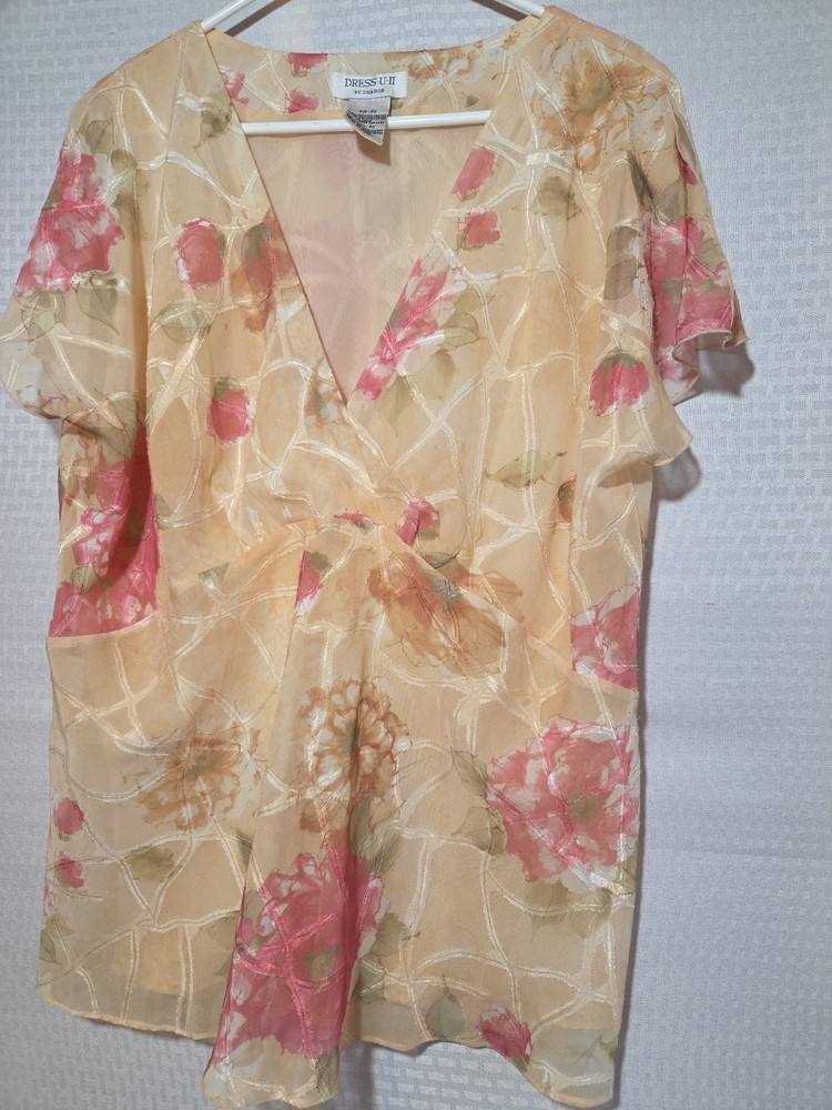 Dress-U-II By Sharon Womens  2X, Floral Sheer Lined  Coquette Romantic  Blouse