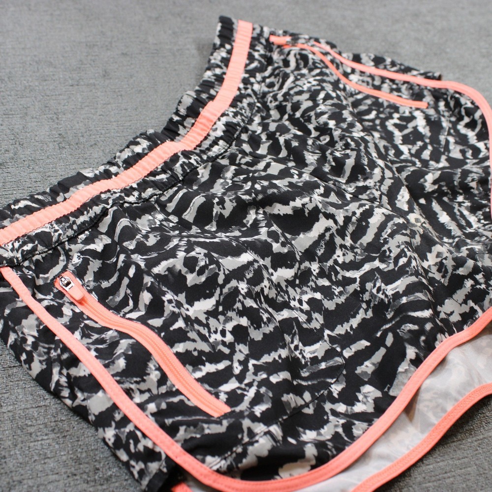Lululemon Black White Abstract Print Running Shorts Coral Trim Size 6