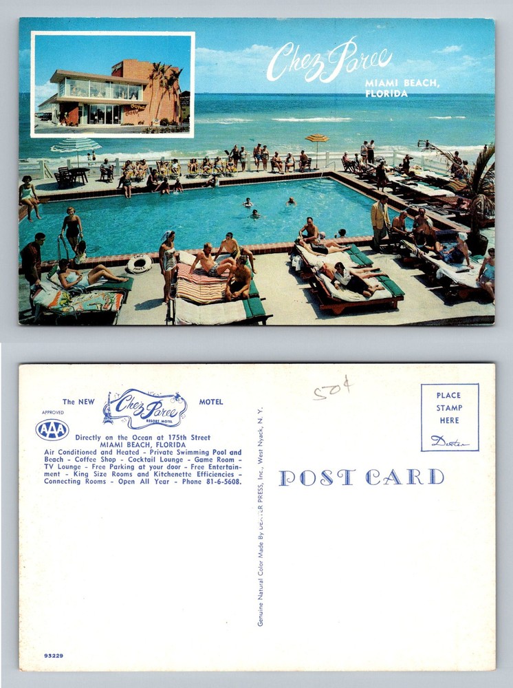 Miami Beach, FL-Florida, Chez Paree Motel & Pool On The Beach Vintage Postcard