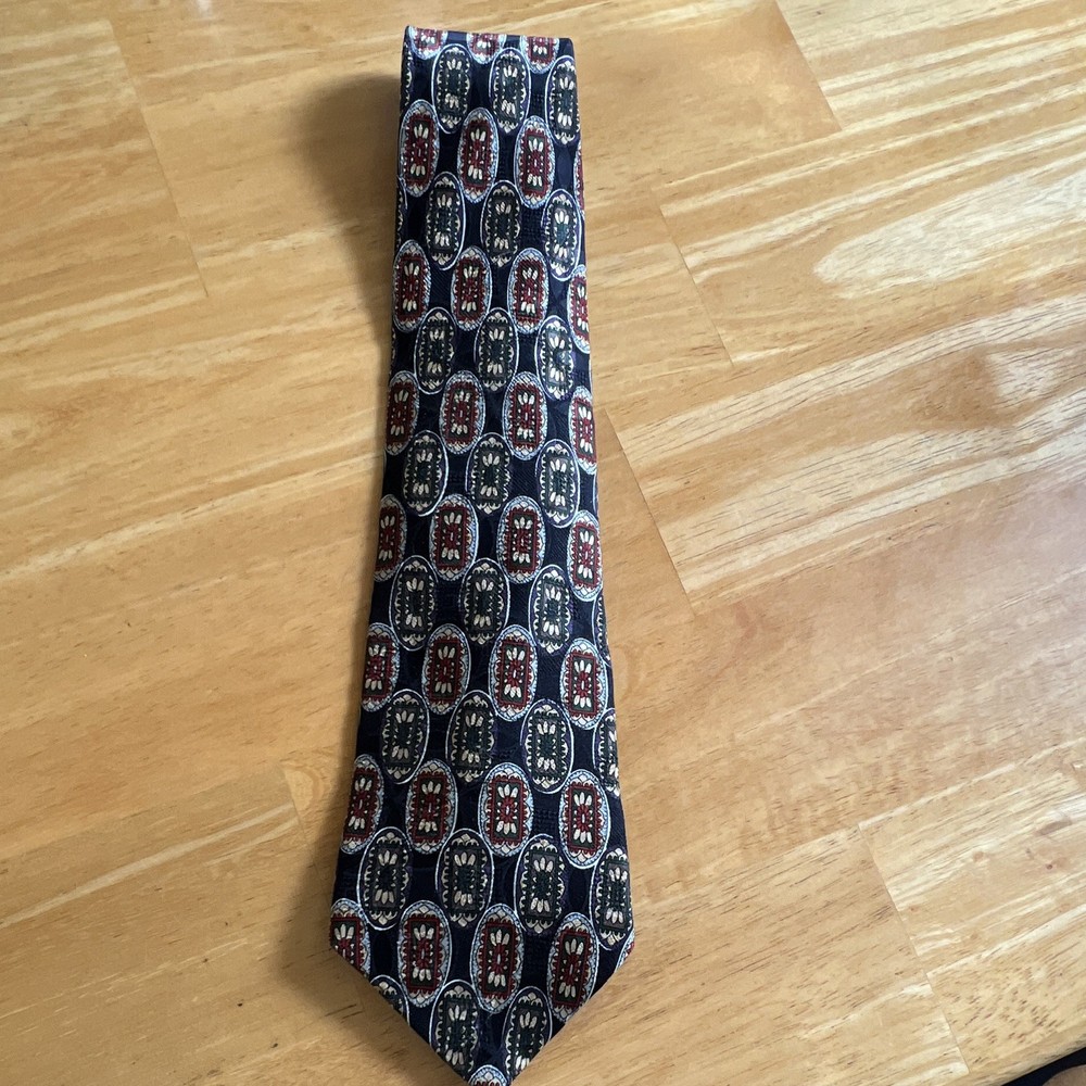 Stafford 100% Silk Men's Necktie Geometric Navy/Red/Green Woven