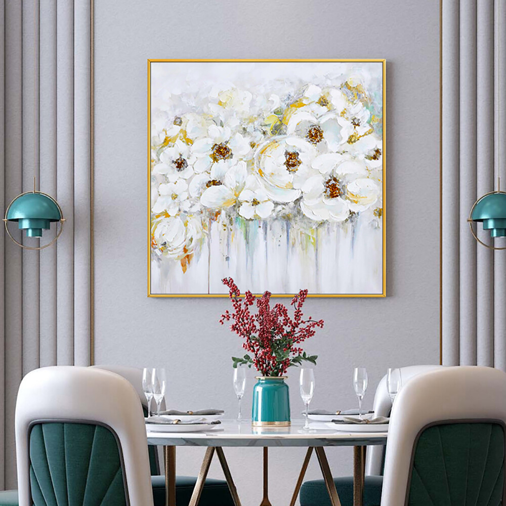 Hand Painted Modern Abstract Oil Painting Thick Oil Knife White Flowers