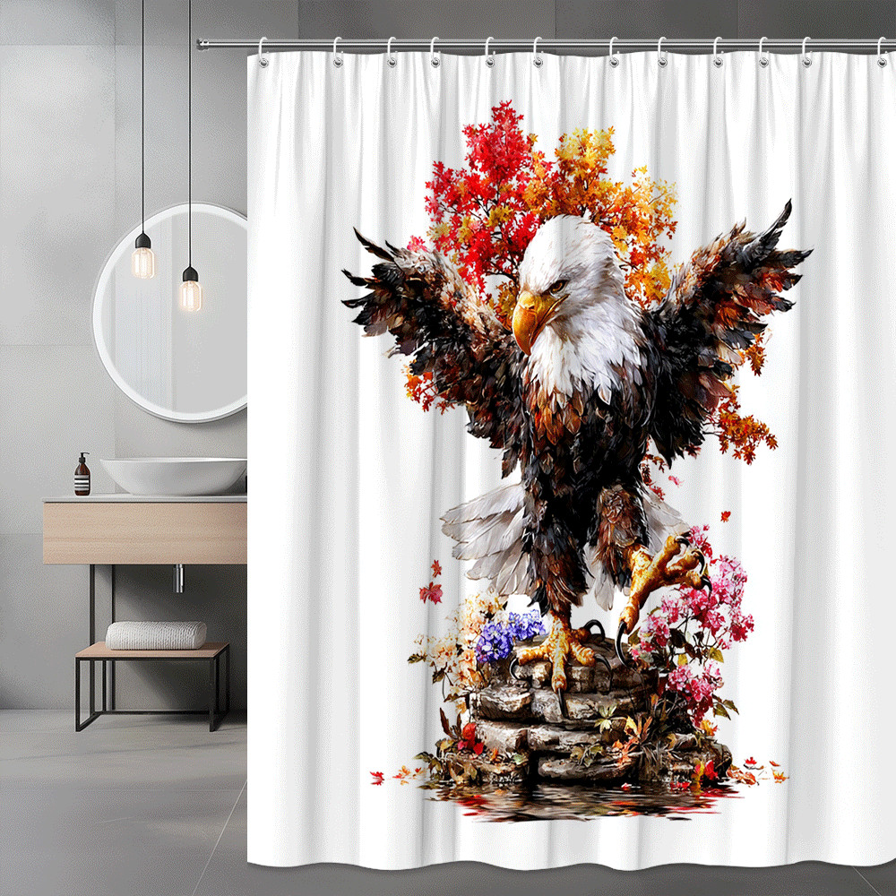 Eagle with Autumn Flowers Shower Curtain Graphic Print