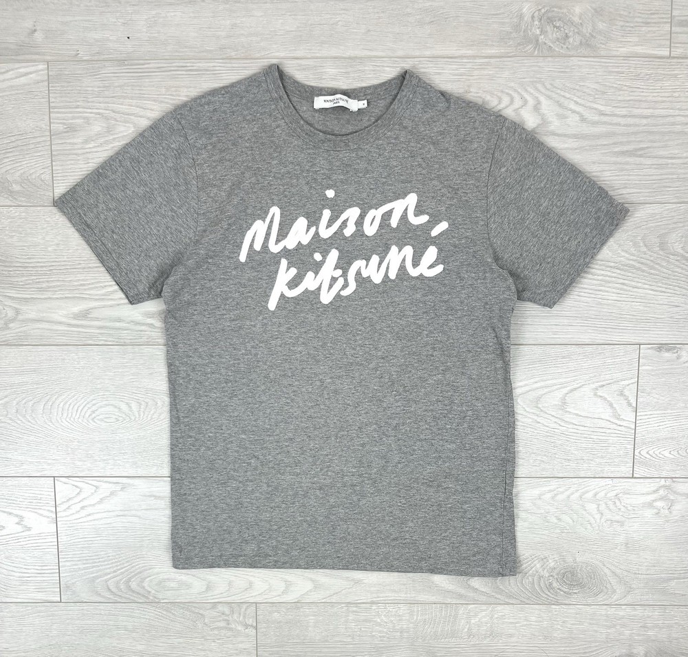 Maison Kitsune Paris Gray Logo Cotton Lightweight T Shirt Mens M Size