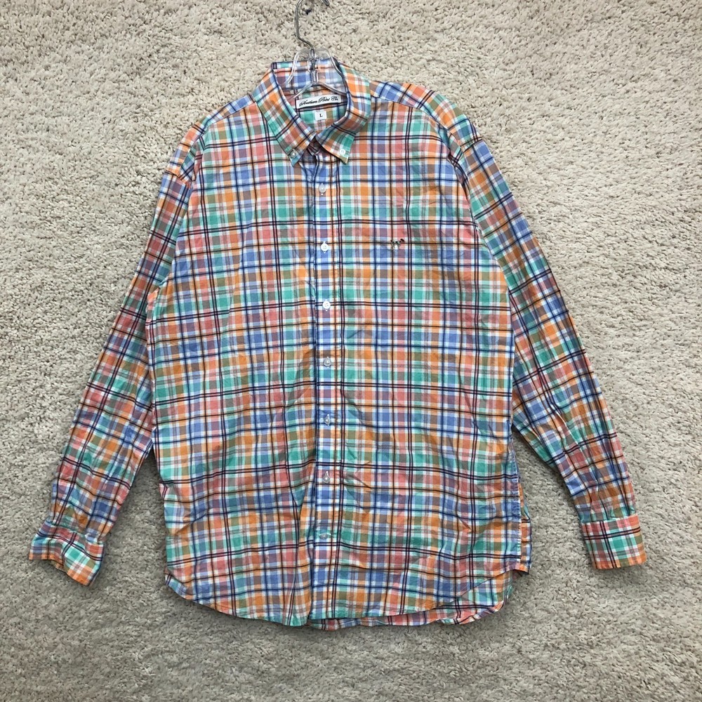 Southern Point Co Button Down Shirt Large Adult Orange Plaid Long Sleeve Mens L