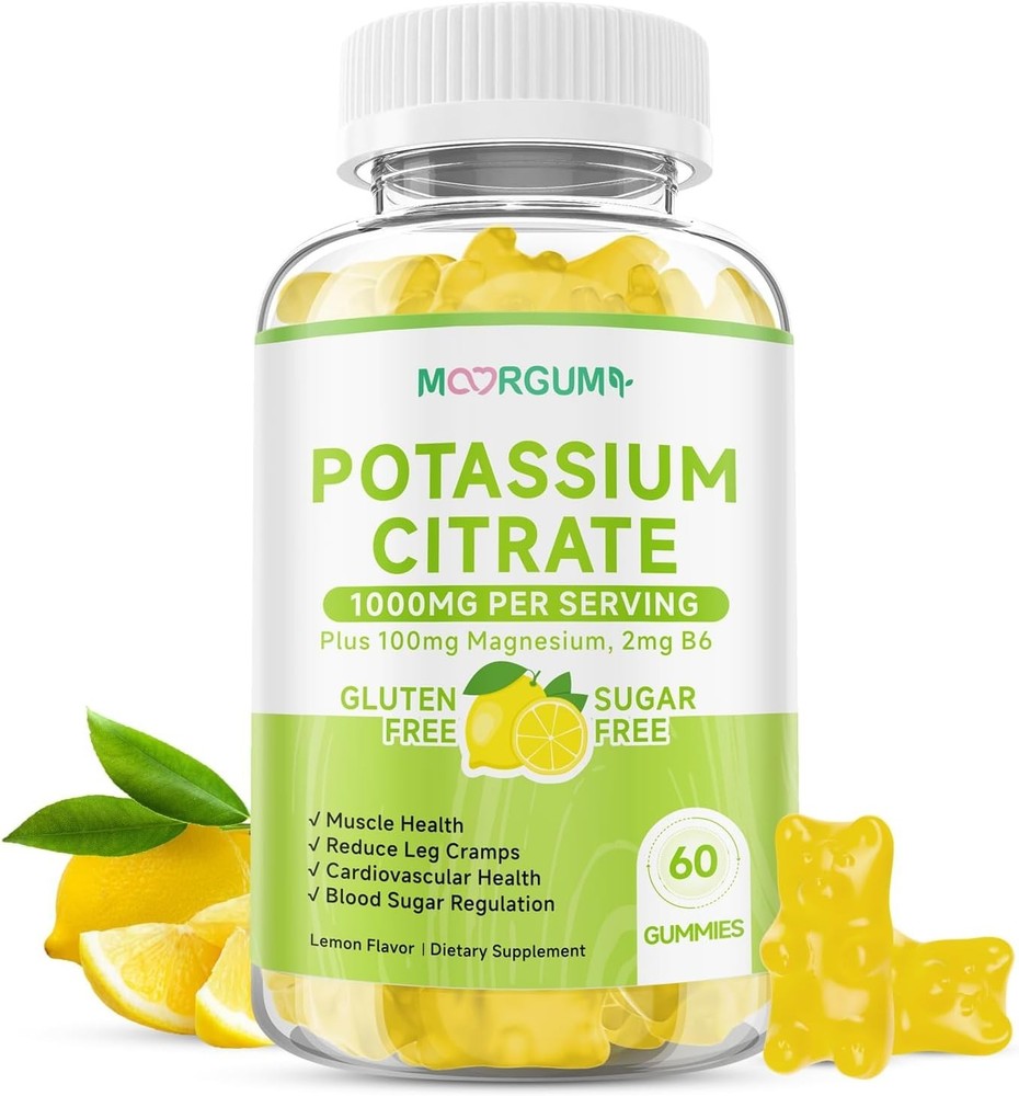 Potassium Citrate 1000mg Gummies, Potassium Supplement for Adults Women and Men,