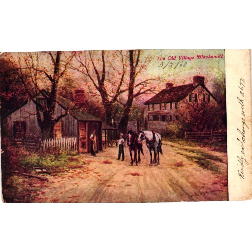 1908 The Old Village Blacksmith Antique Postcard Pekin IL Postmark Franklin