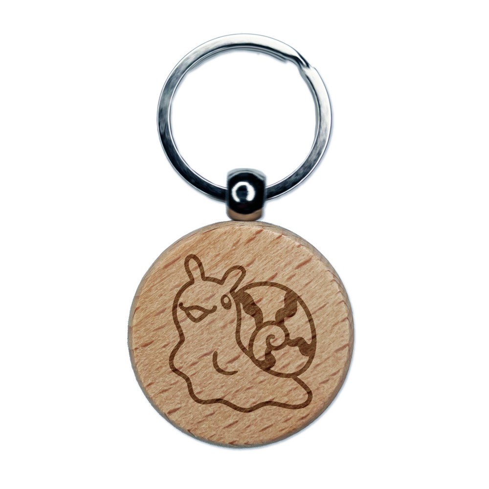 Small Snail Engraved Wooden Keychain Charm with Reaching Out Design  
