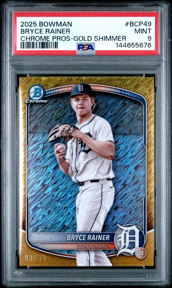 Bryce Rainer 2025 Bowman Chrome Prospects- Gold Shimme Refractor 08/50 PSA9 SSP