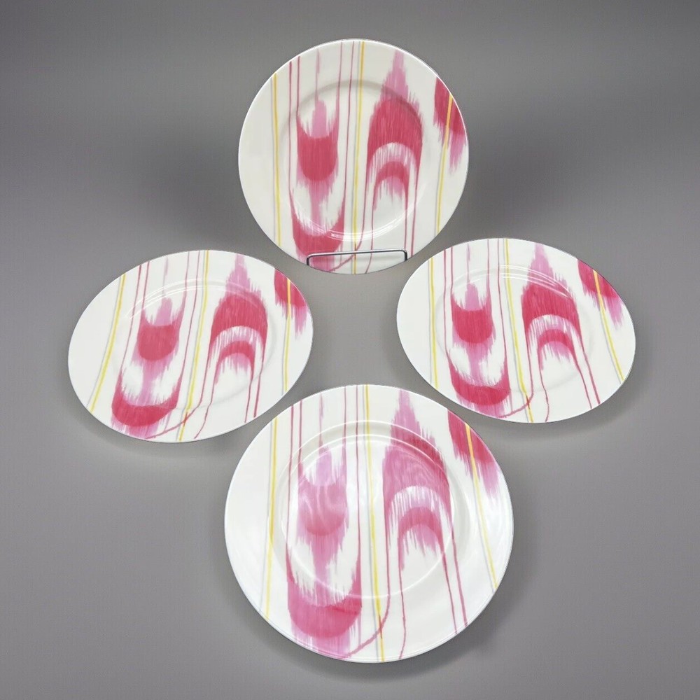 Anthropologie Raspberry Abstract Modern Graphic 8” Salad Plates Set Of 4 NWT-image