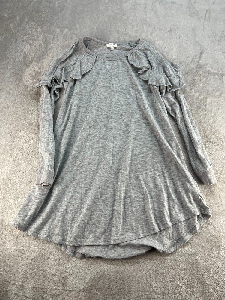 Umgee Tunic Top Womens Medium Gray Long Sleeve Ruffled Sleeve Casual Pullover