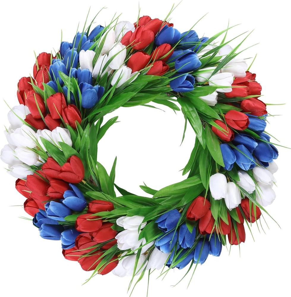 20-Inch Silk Tulip Wreath for Front Door Spring Summer Decor UArtlines