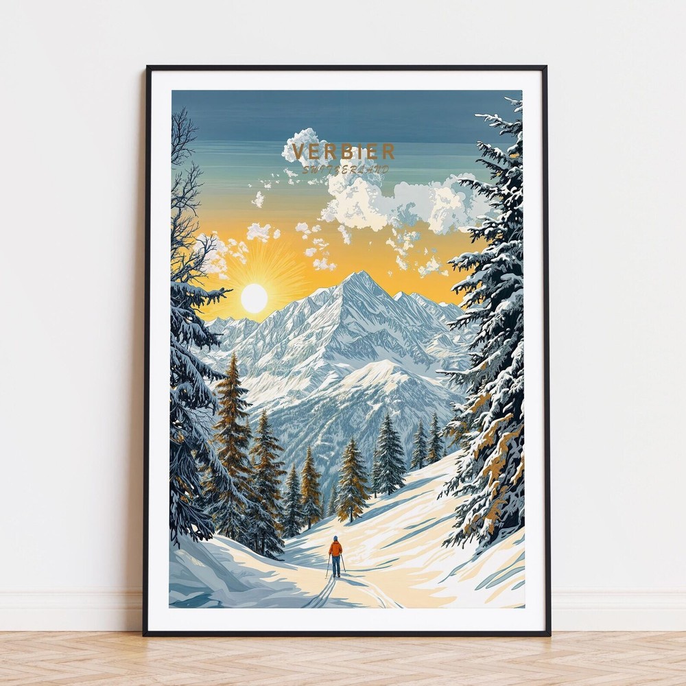 Verbier Switzerland Travel Poster Switzerland Wall Art Verbier Switzerland