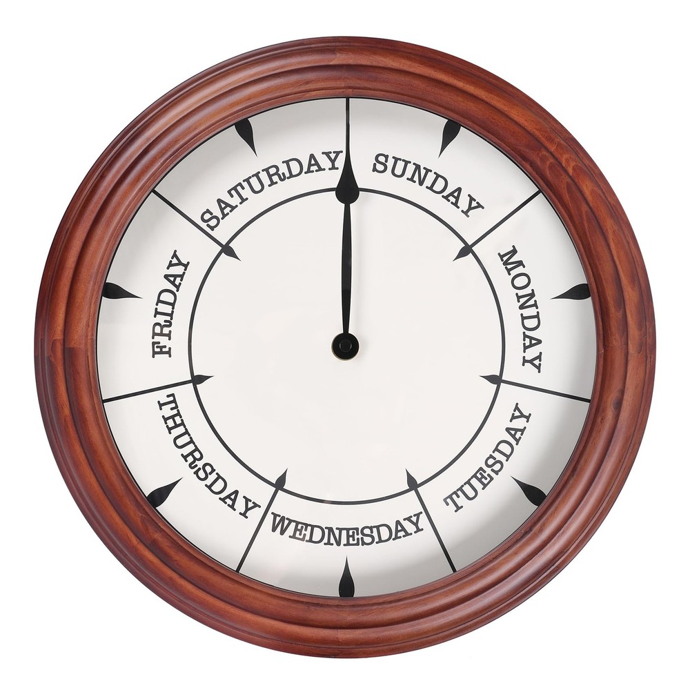 Day of The Week Clock 14Inch Retirement Wall Clock with Wood Frame Day Wall C...