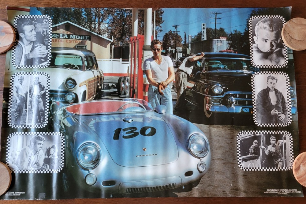 Vintage James Dean Gas Station Wall Art Home Decor Porsche - Collage POSTER