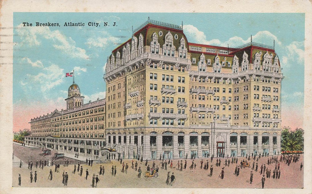 Breakers Hotel & Surrounding Grounds Postcard Atlantic City Nj New Jersey 1920