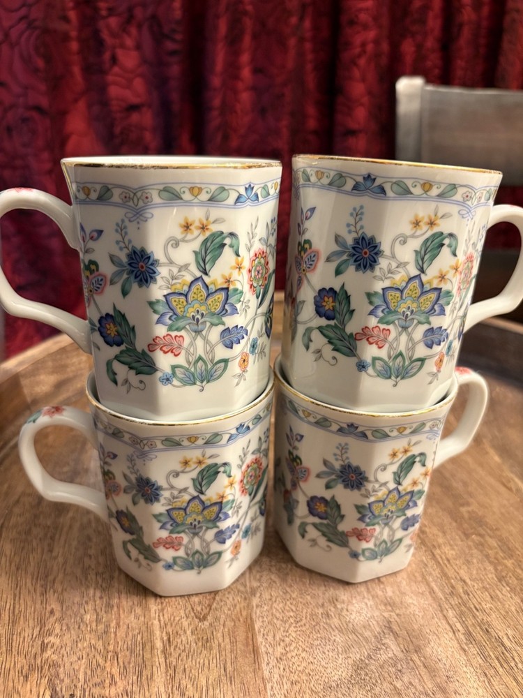 Andrea by Sadek Mug Garden of India - Blue Floral Gold Octagon Porcelain Japan
