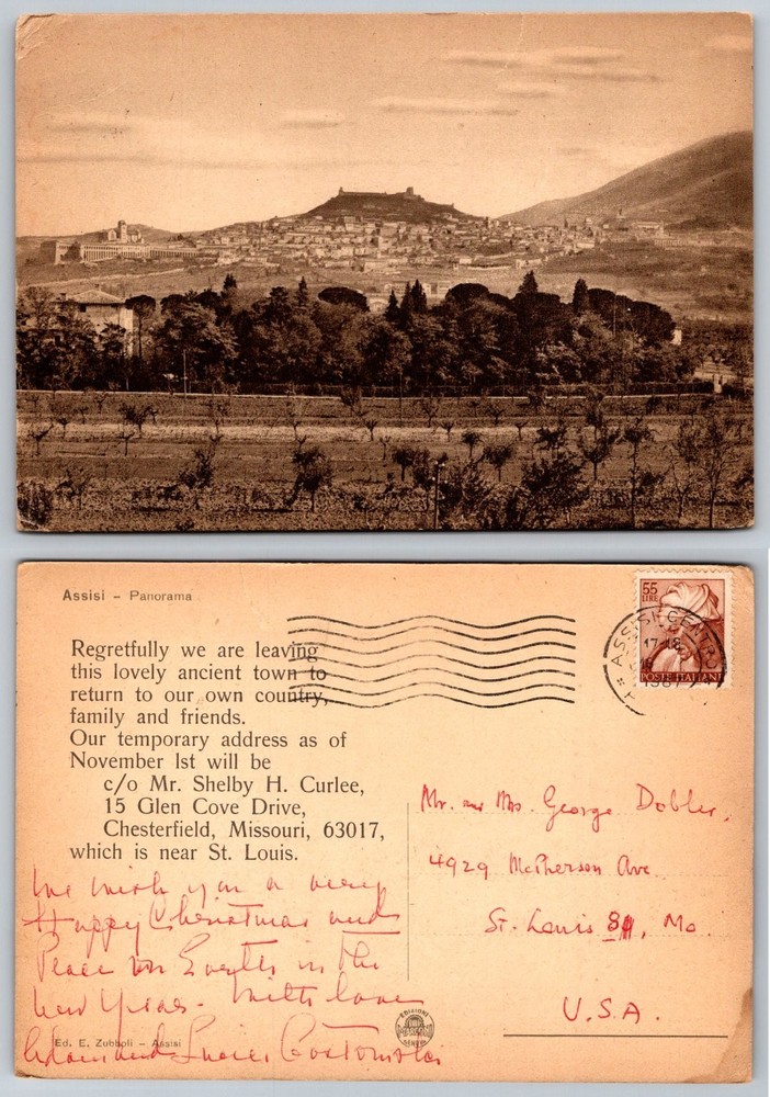 Assisi Italy Panoramic View Vintage Postcard 1947 Ed. E. Zubboli St. Francis