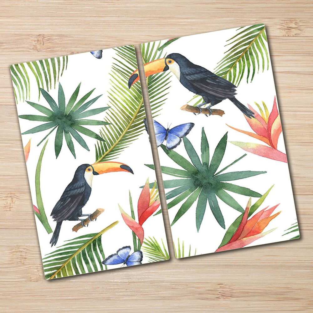 Serving Chopping Board Glass Cover Worktop Saver Tropical Toucan Floral 2x30x52