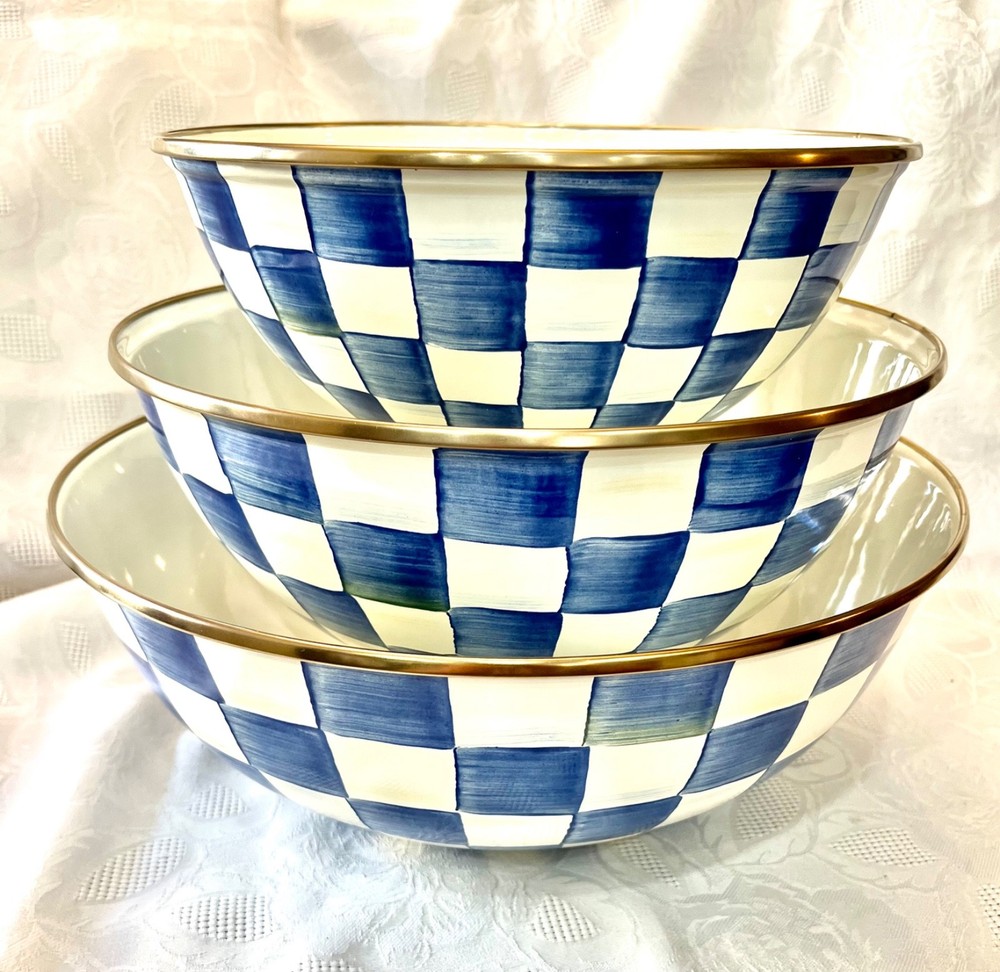 Mackenzie-Childs Set of 3 RoyalCheck Mixing Bowls 9.5