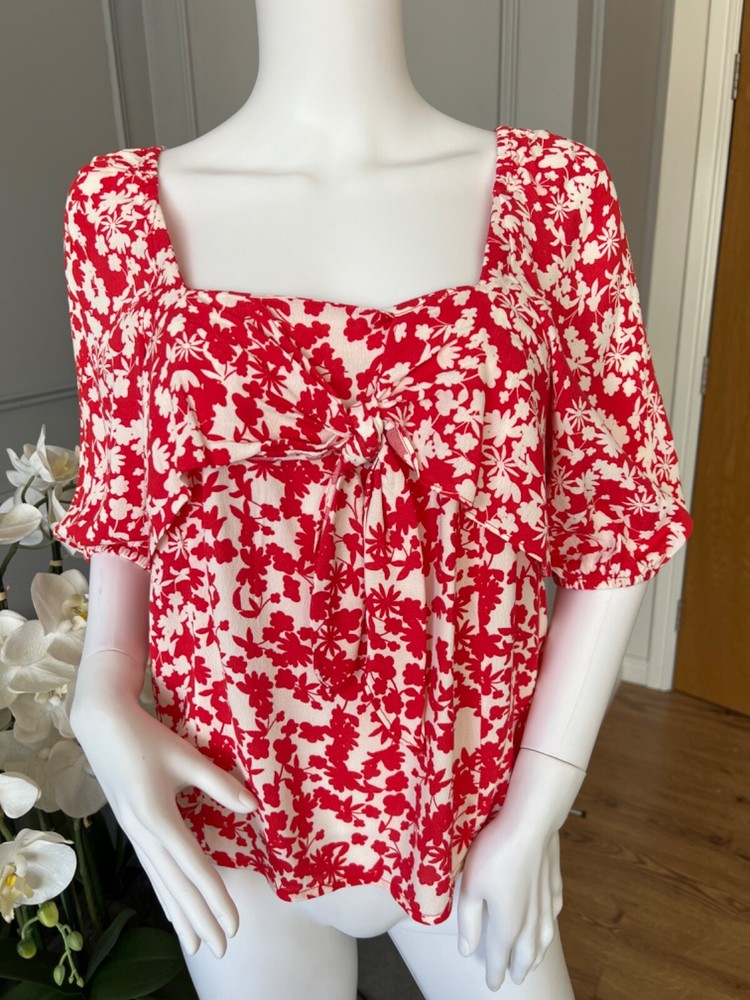 MINT VELVET Top Blouse UK 10 Red Elizabeth Floral  RRP£69