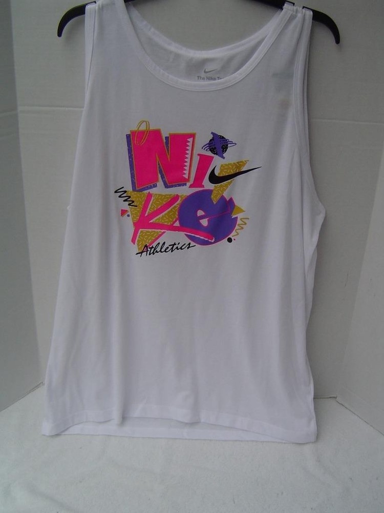 New Mens Nike White Training Tank Top With Multi Color Logo  Size Xxl
